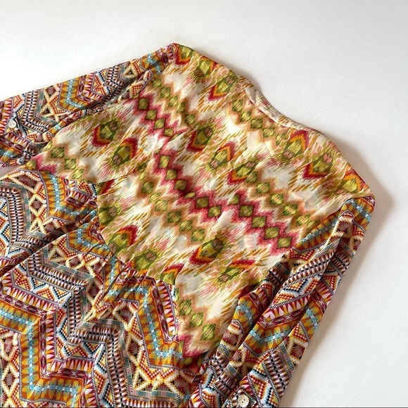 Fig and Flower V Neck Chiffon Geometric Aztec Print M - Picture 14 of 16